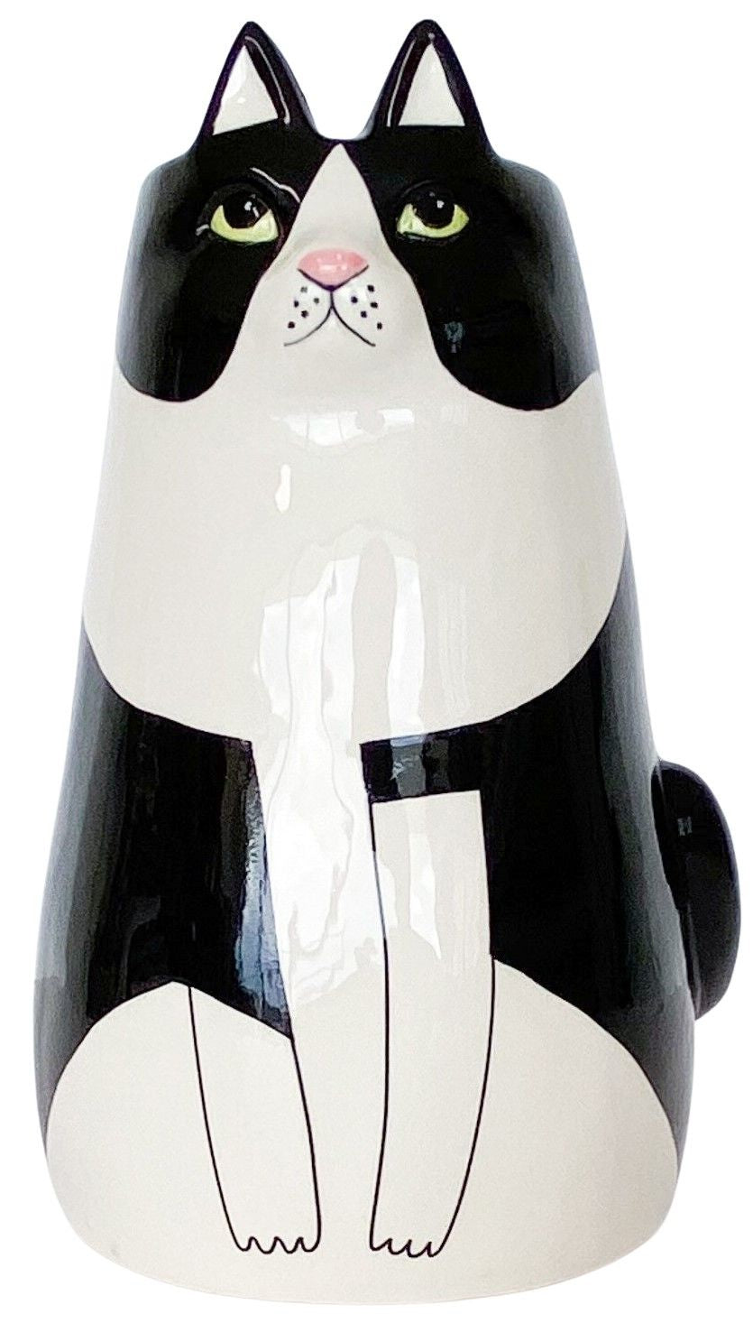 Sitting Cat Vase Black & White 25cm