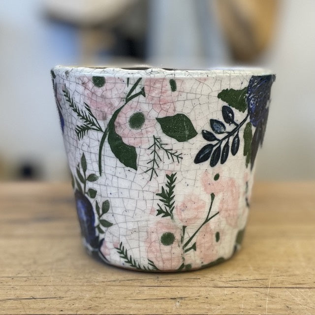 Flor Ceramic Pot - Dark Blue/Pink
