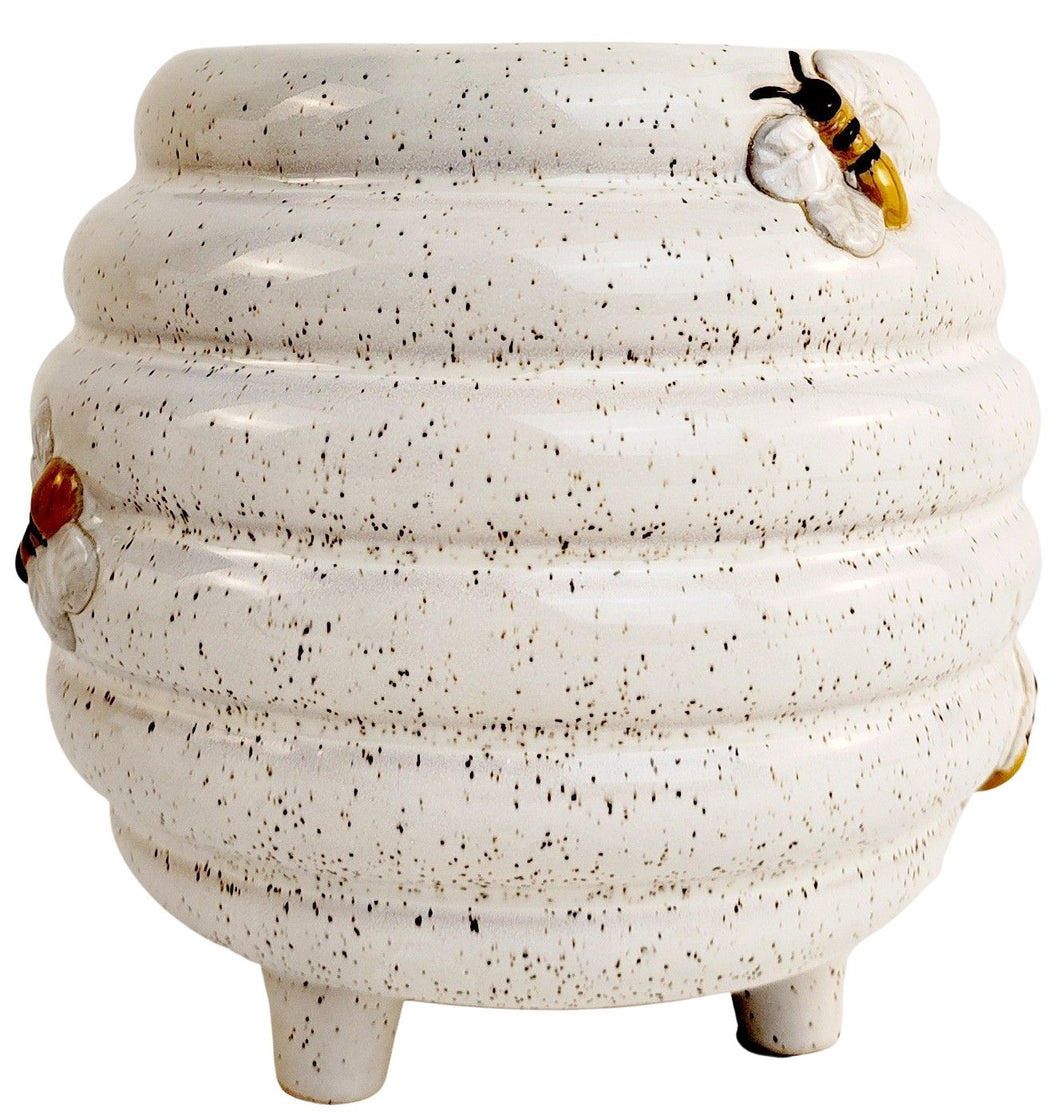 Beehive Planter with legs White & Sand